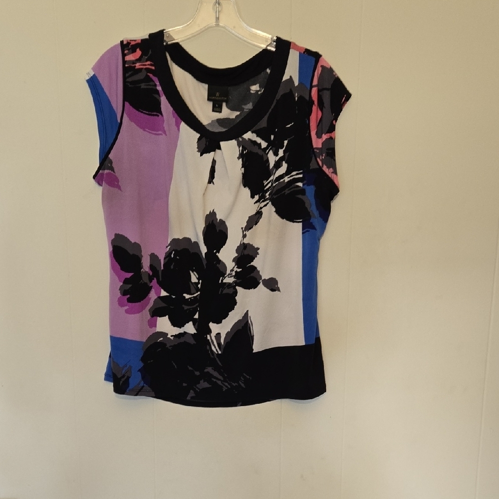 Womens Floral Print Top - Black, Purple, Blue Multicolored